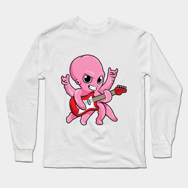 Octopus as rock star with a guitar Long Sleeve T-Shirt by Markus Schnabel